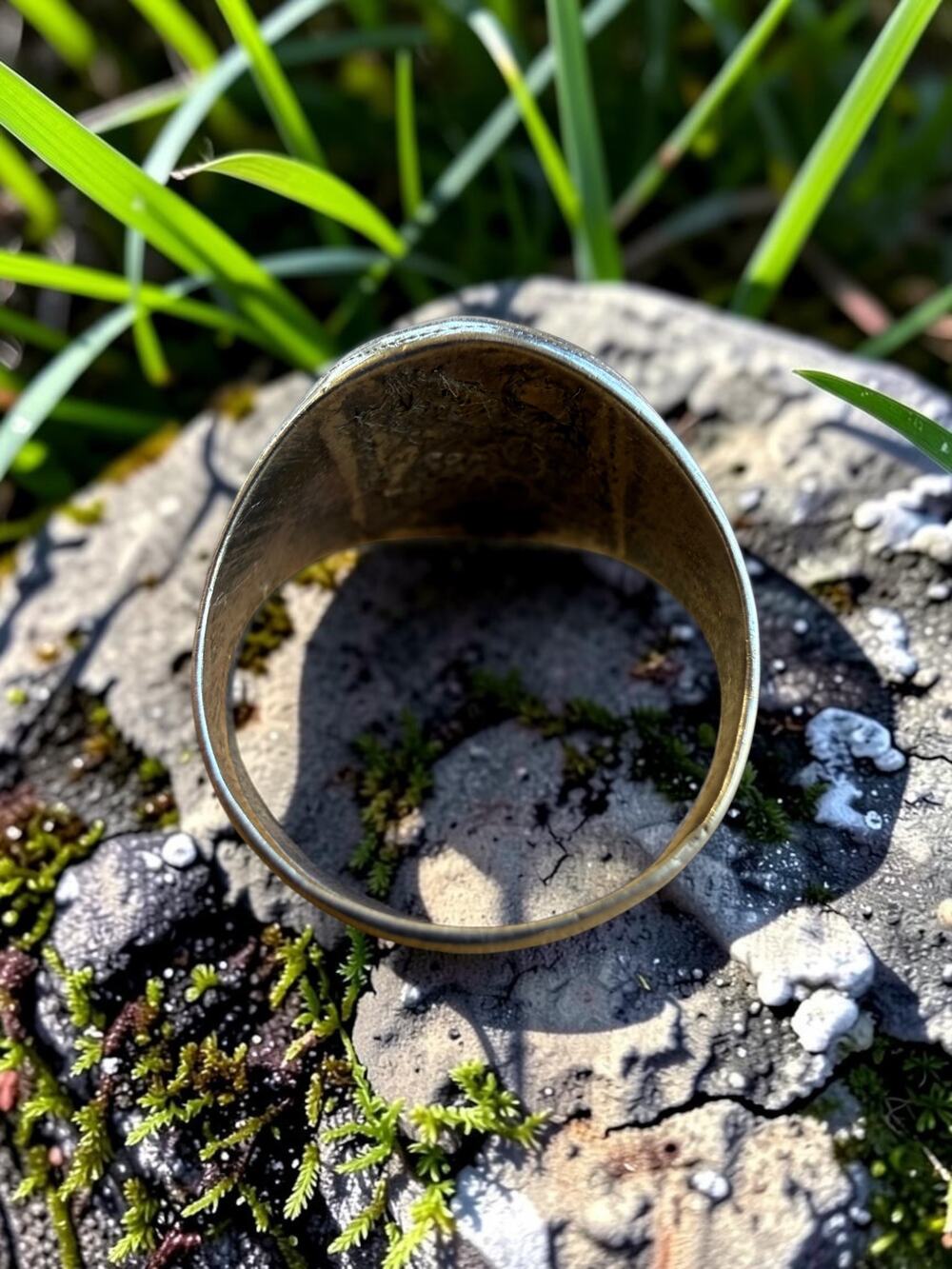 Vintage Silver Engraved Dome Ring Floral Organic Leaf Motif Etched Pattern - Picture 6 of 6